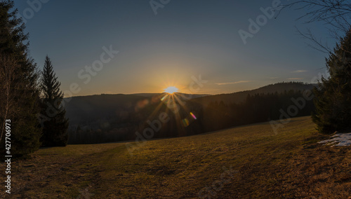 Sunrise near Uhlava river valley in Sumava national park photo