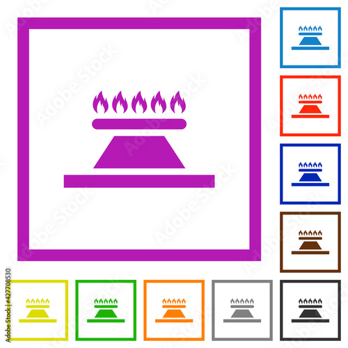 Kitchen gas stove flat framed icons
