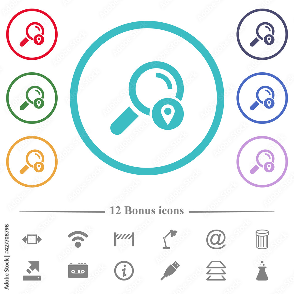 Search location flat color icons in circle shape outlines Search location flat color icons in circle shape outlines