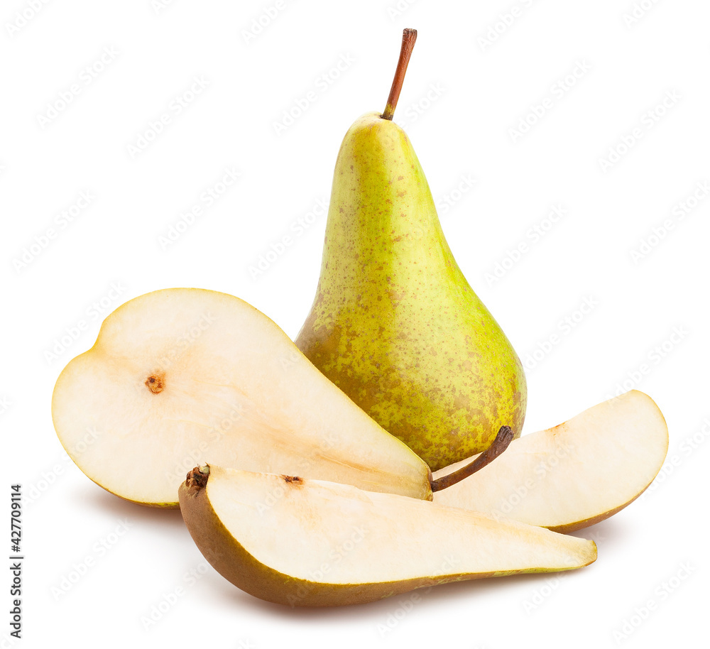 sliced pear path isolated on white