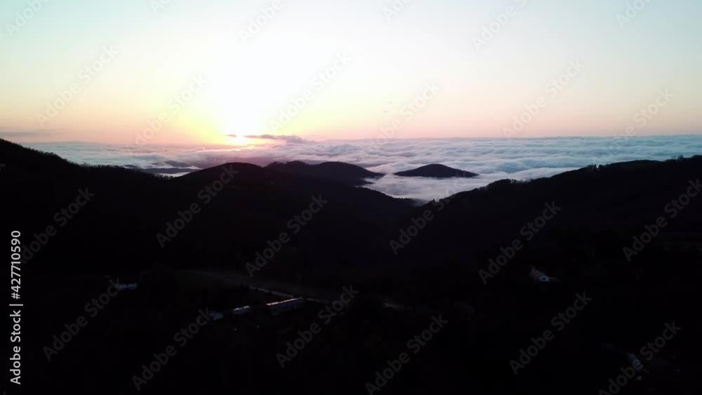 Aerial Push in Fog at Sunrise near Sampson NC in Watauga County North Carolina, NC Aerial Push in Fog at Sunrise near Sampson NC in Watauga County North Carolina, NC