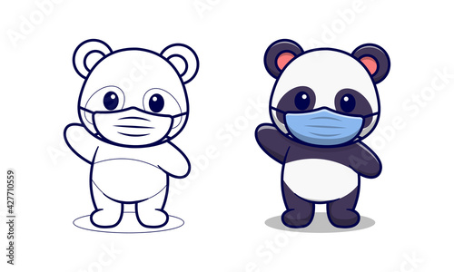 Cute panda wearing mask cartoon coloring pages for kids