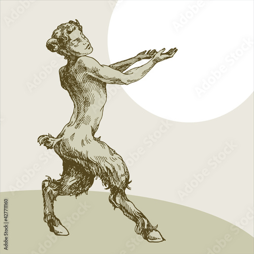 Sitting baroque scenic faun, engraving, third.