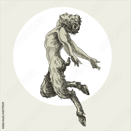 Faun soars in a leap, in the Baroque style.