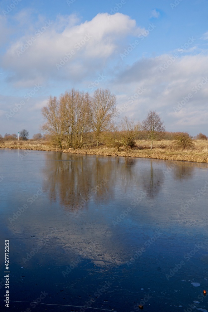 Ice on the flood plains of Meuse River near Den Bosch in the Netherlands Ice on the flood plains of Meuse River near Den Bosch in the Netherlands