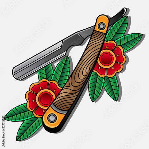 straight razor tattoo flash