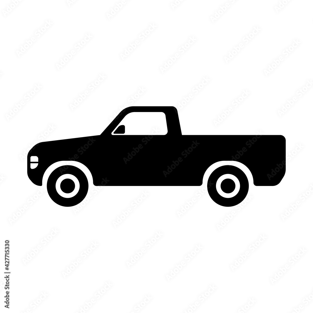 Truck pickup icon. Black silhouette. Side view. Vector simple flat graphic illustration. The isolated object on a white background. Isolate.