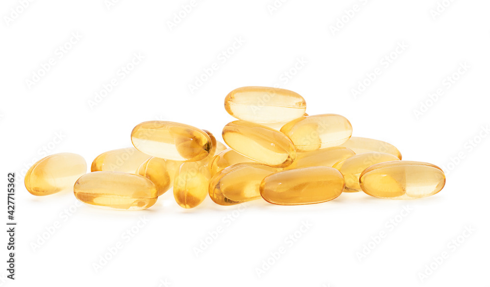 omega 3 capsules on white isolated background