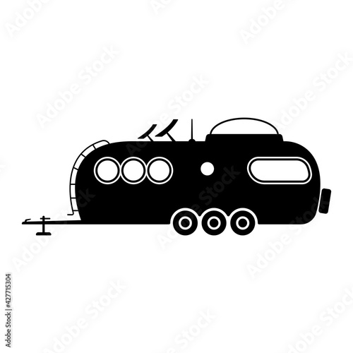 Motorhome trailer icon. Caravan. Camper. Black silhouette. Side view. Vector simple flat graphic illustration. The isolated object on a white background. Isolate.