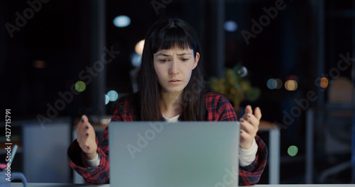 Принти на полотні Upset Caucasian Young Tired Woman Working Overtime