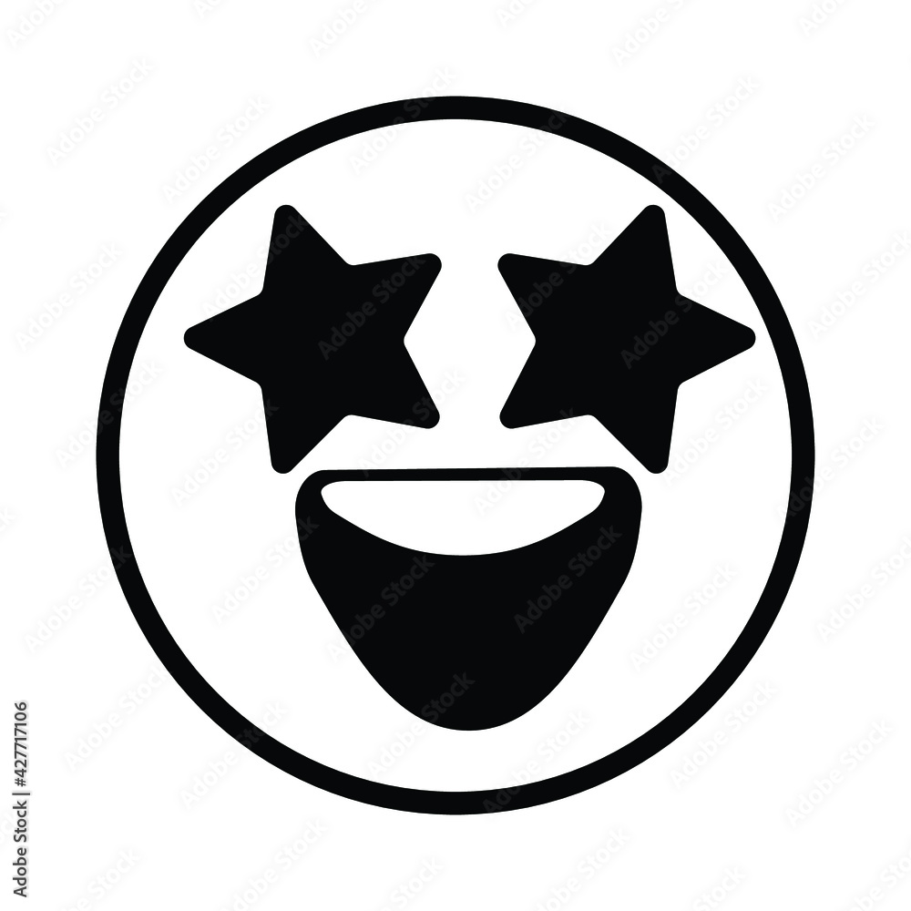 Cute solid line social media star-struck face emoji on white background. Royalty-free. Cute solid line social media star-struck face emoji on white background. Royalty-free.