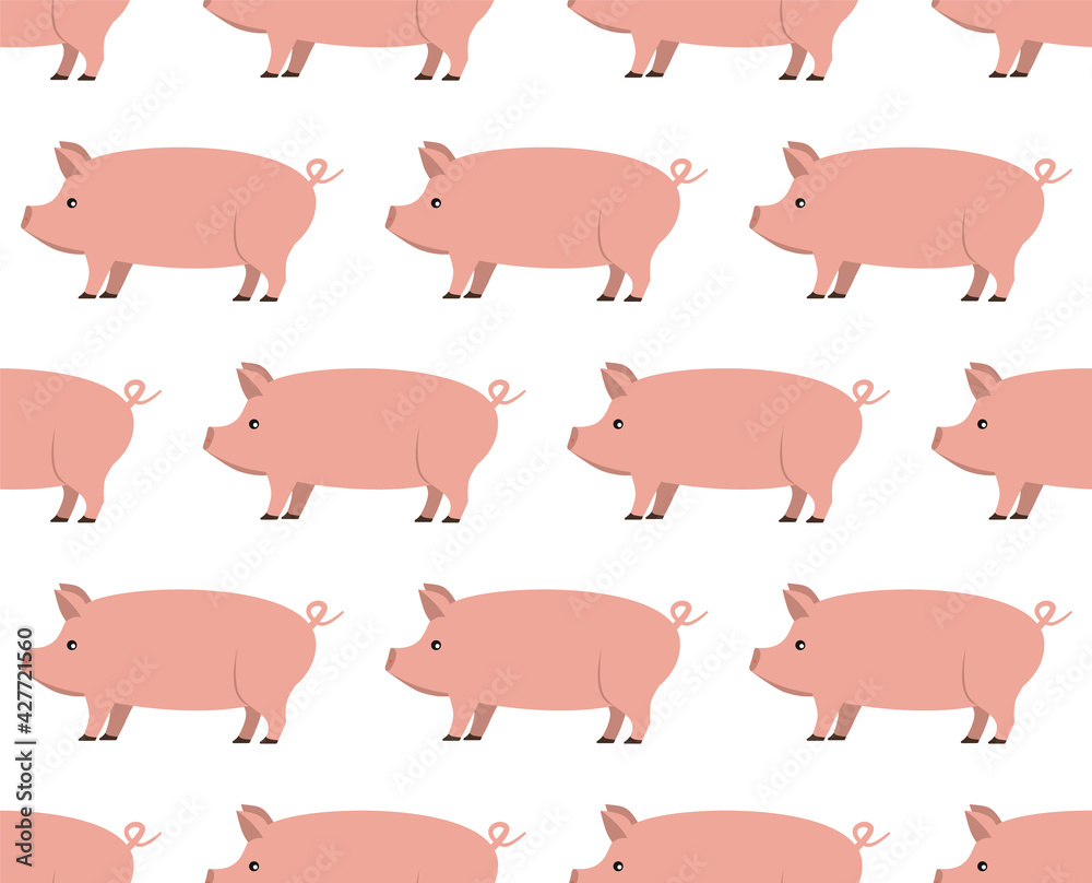 Vector illustration, seamless pattern with cute pigs noses.
