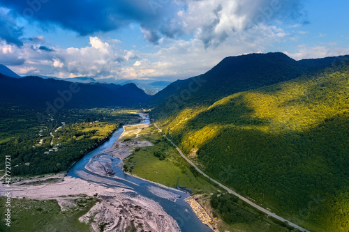 Fototapeta Naklejka Na Ścianę i Meble -  River view from drone in summer
