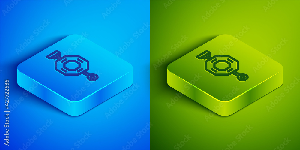Isometric line Chinese paper lantern icon isolated on blue and green background. Square button. Vector Isometric line Chinese paper lantern icon isolated on blue and green background. Square button. Vector