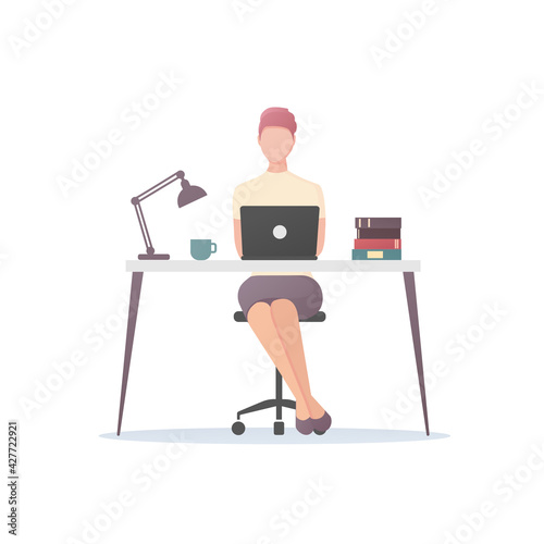 Office work and studying concept. Colored flat vector illustration. Isolated on white background.