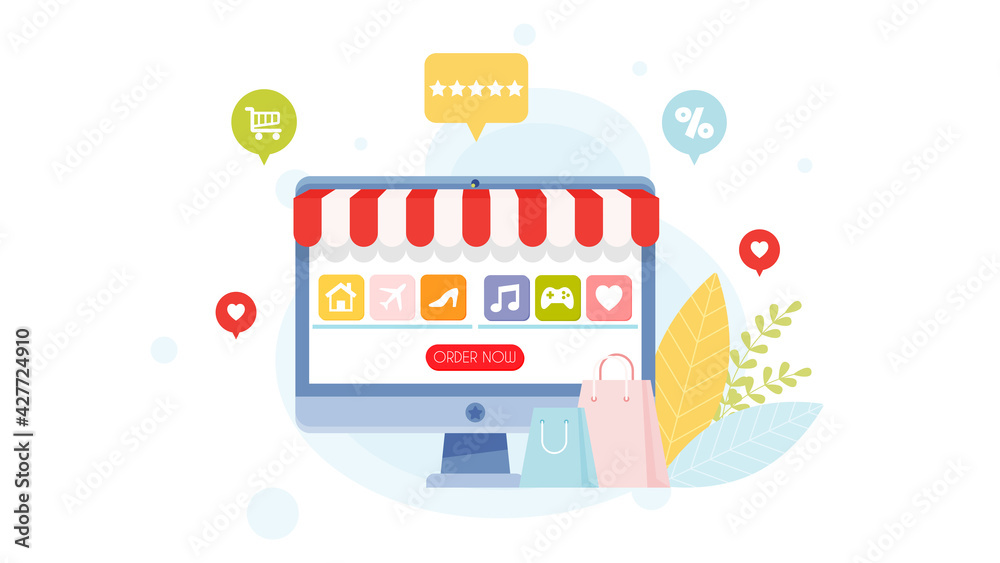 Online shopping concept. Flat design, vector illustration.