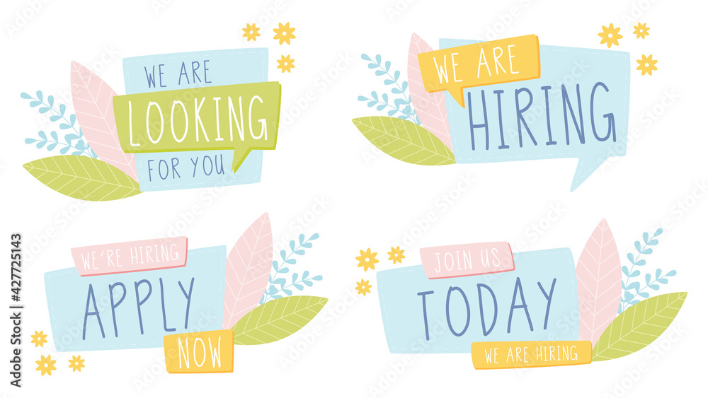 We are hiring. Job offer banners set. Flat Vector Illustration