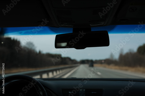 Rearview mirror in the car. © vov8000