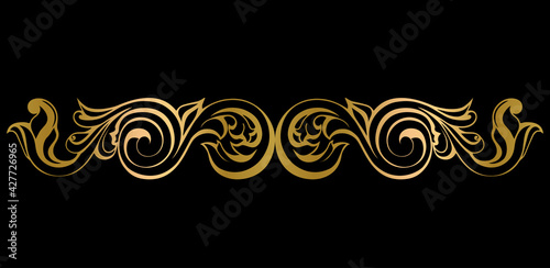 Vector damask vintage baroque scroll ornament swirl. Victorian monogram heraldic shield swirl.Retro floral leaf pattern border foliage antique  acanthus calligraphy engraved tattoo. Tile decor element