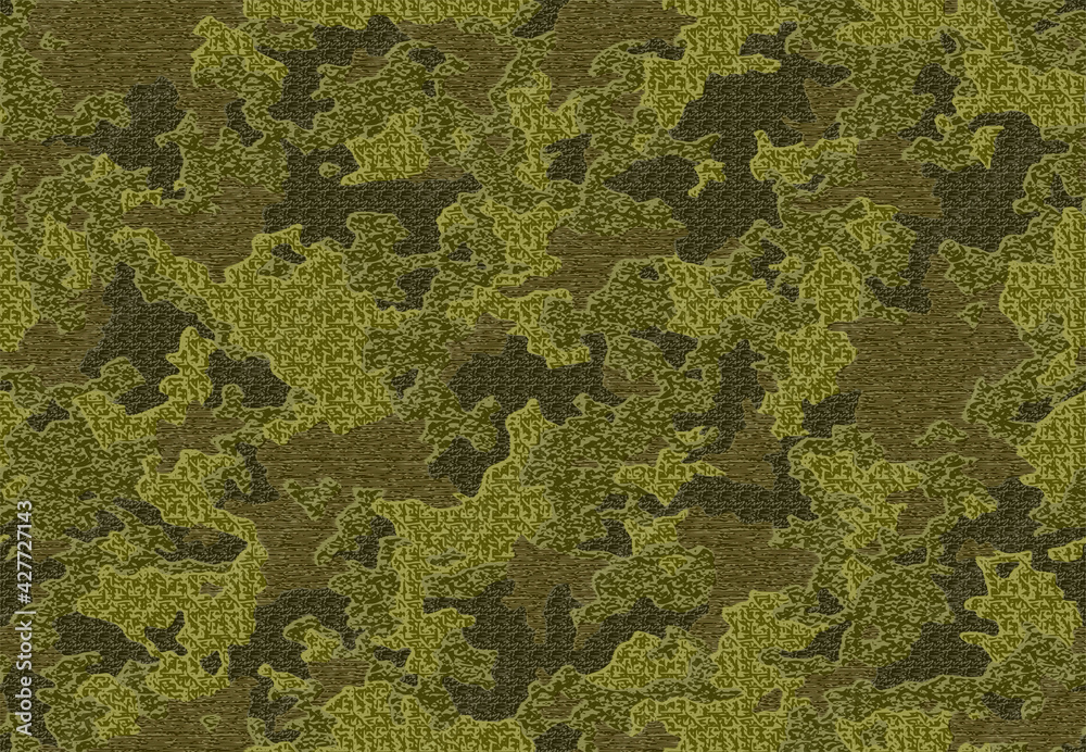 Full seamless khaki military camouflage texture pattern vector. Distressed army skin design for textile fabric print and fashion.