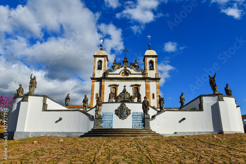 The Santuário do Bom Jesus de Matosinhos with the famous soapstone sculptures of the Twelve Prophets, one of the  finest works by the famous baroque artist Aleijadinho, Congonhas, Minas Gerais, Brazil photo