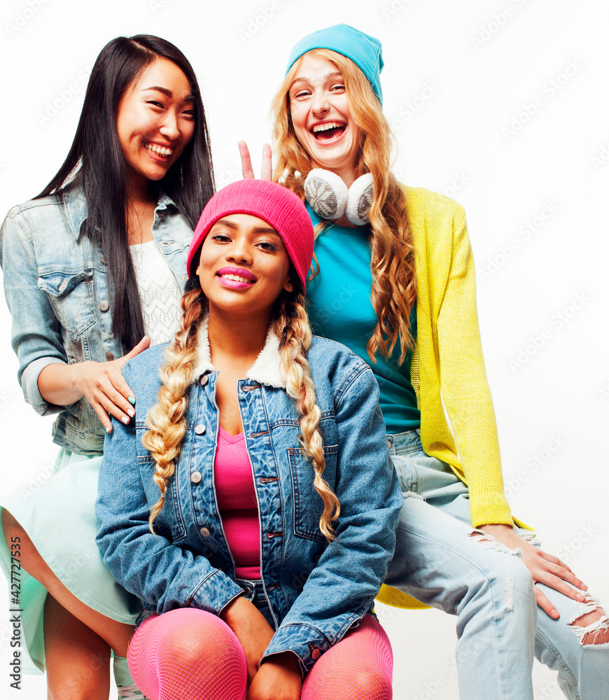 Three teenage girls friends smiling Stock Photo | Adobe Stock