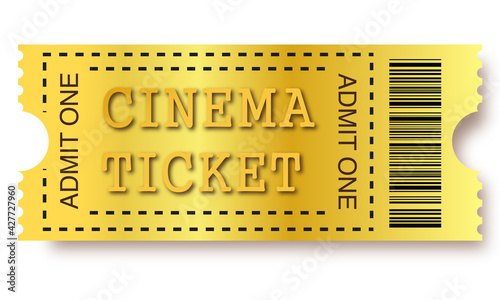 Golden cinema ticket template. Retrowave ticket for cinema 