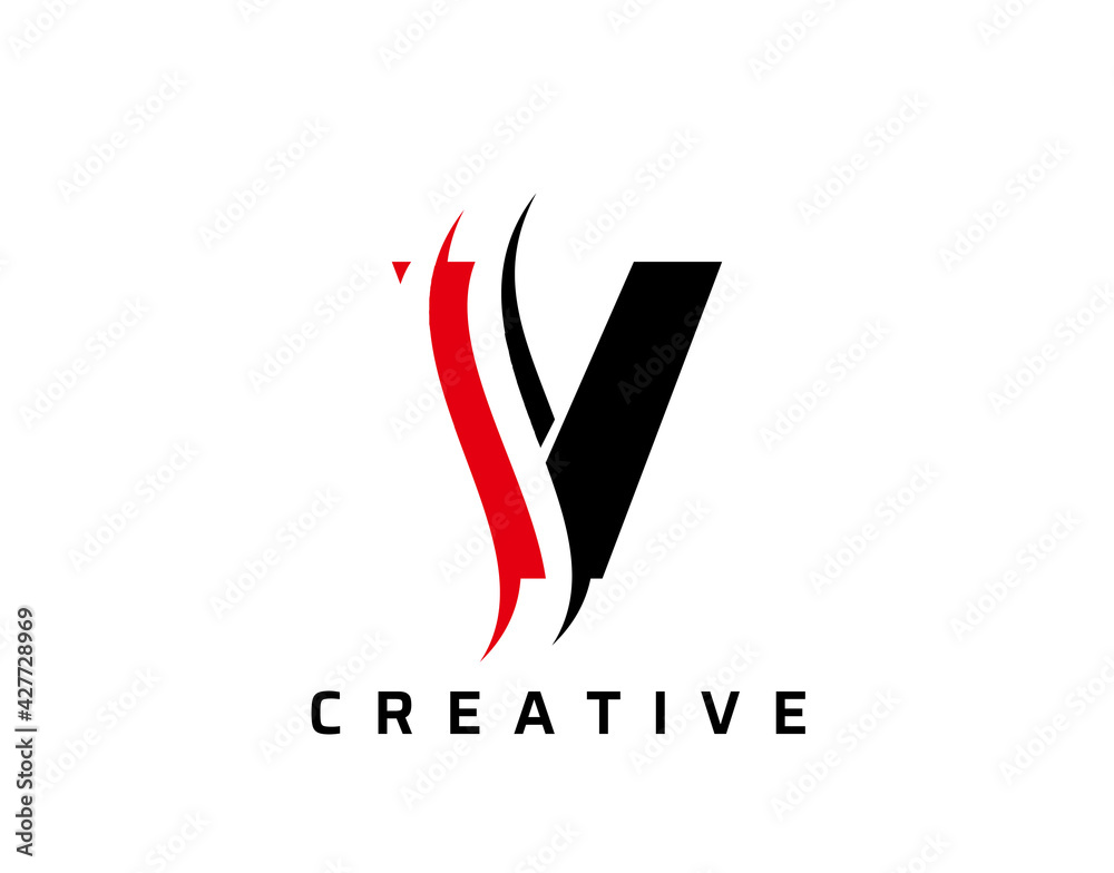 Fototapeta premium V Letter Swoosh Logo Design. Vector Lettering Illustration