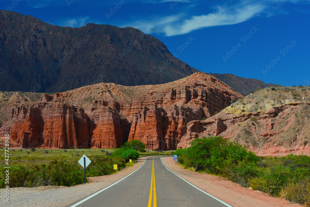 A scenic stretch of the road through the Quebrada de las Conchas, or Quebrada de Cafayate, Salta, northwest Argentina A scenic stretch of the road through the Quebrada de las Conchas, or Quebrada de Cafayate, Salta, northwest Argentina