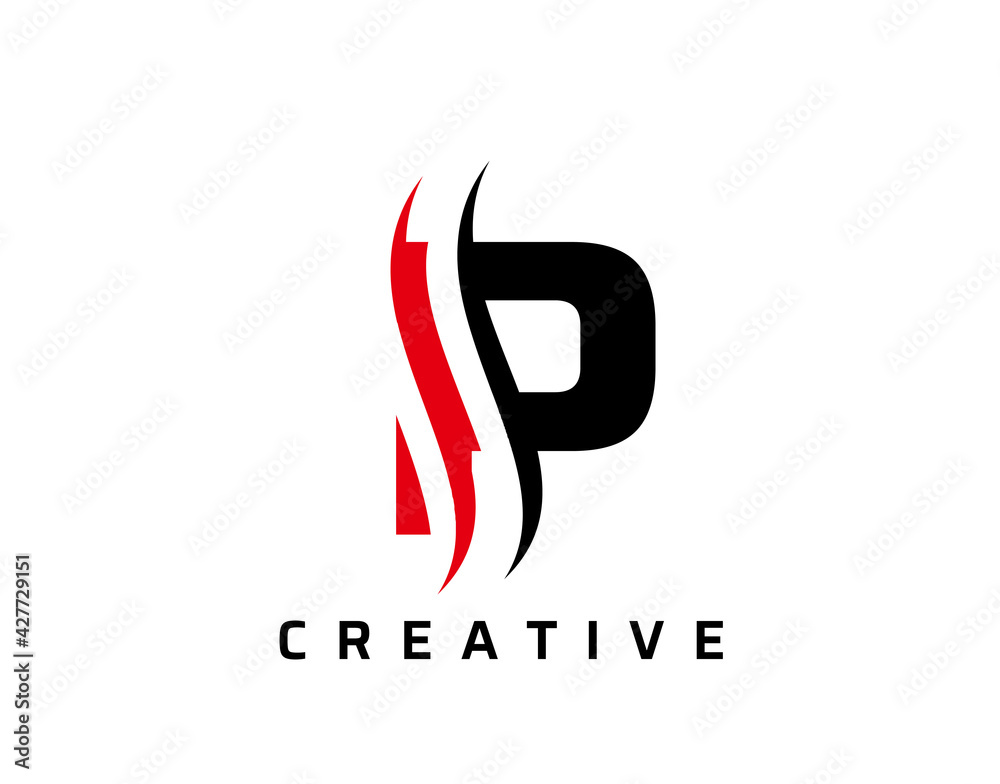 P Letter Swoosh Logo Design. Vector Lettering Illustration