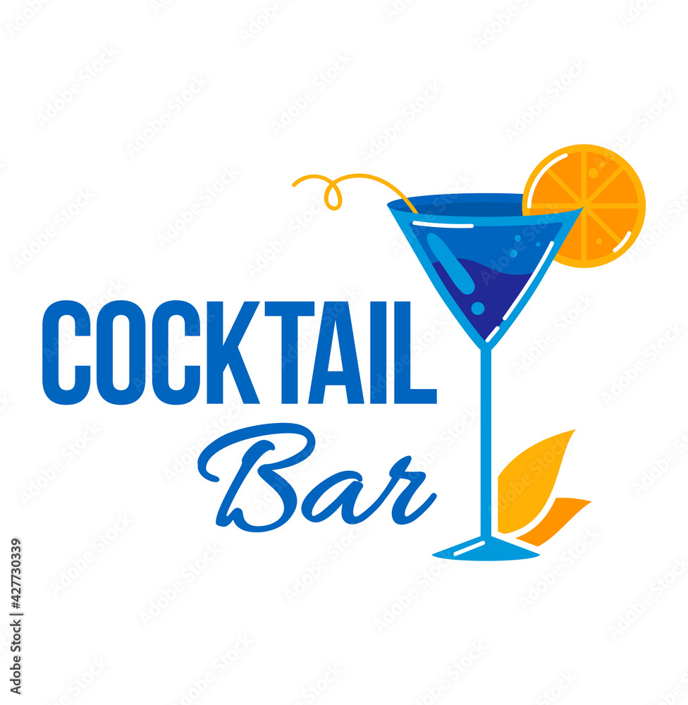 Cocktail bar emblem, badge label, isolated on white, summer, creative, drink, design, in cartoon style vector illustration. Cocktail bar emblem, badge label, isolated on white, summer, creative, drink, design, in cartoon style vector illustration.