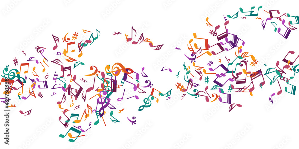 Music note icons vector backdrop. Audio recording
