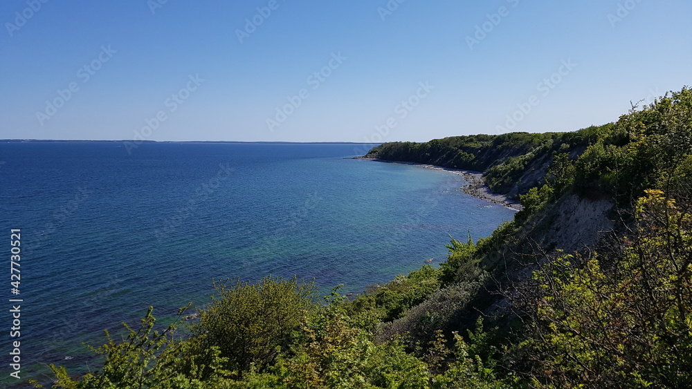 coastline of rügen with chalk cliffs and trees coastline of rügen with chalk cliffs and trees