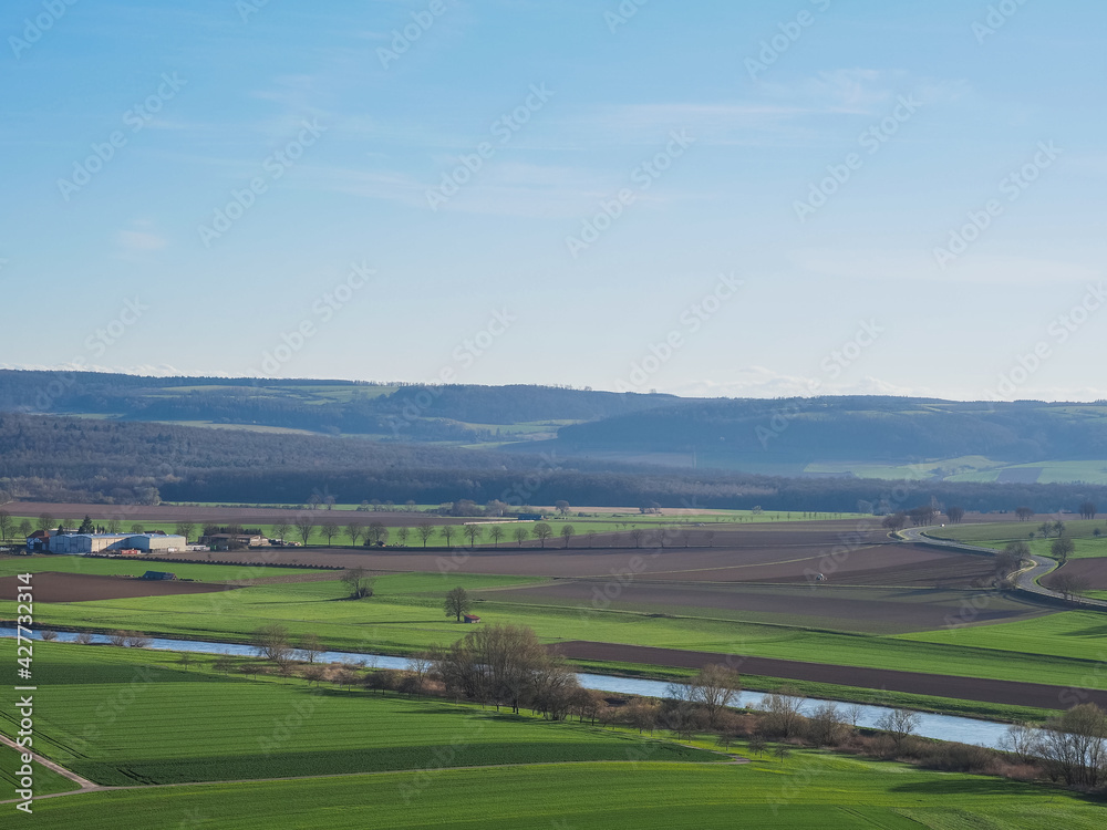 landscape of river Weser and village Dölme  in Germany