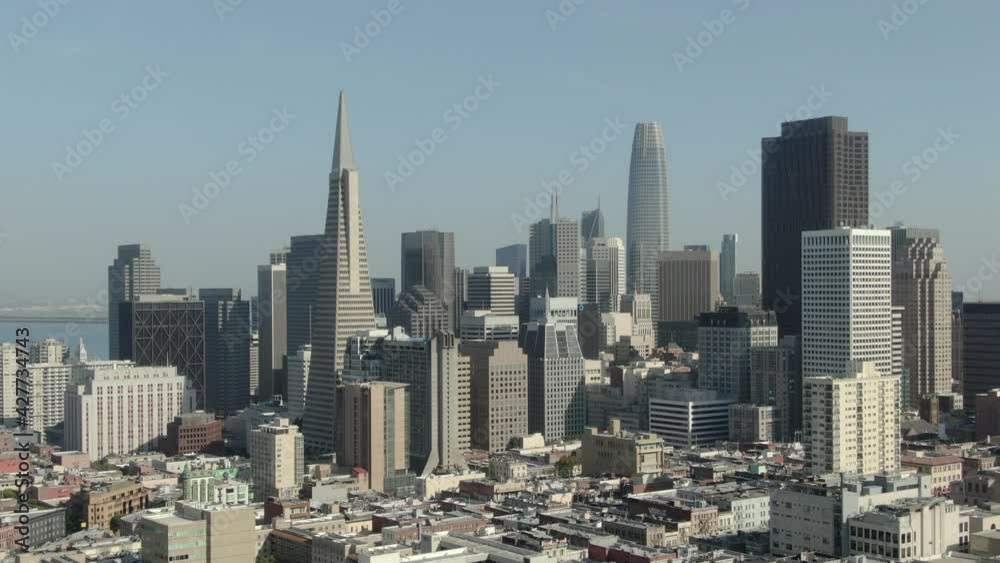 San Francisco Downtown Financial District from Rossian Hill Aerial Shot Telephoto Rotate R California USA San Francisco Downtown Financial District from Rossian Hill Aerial Shot Telephoto Rotate R California USA