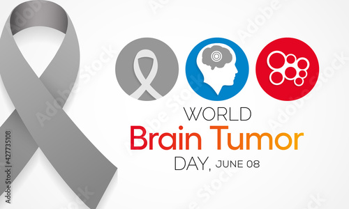 World Brain Tumor day is observed each year on June 8th. it is an overgrowth of cells in the brain that forms masses called tumors. They can disrupt the way body works. Vector illustration.