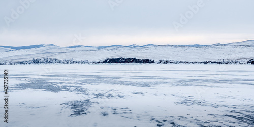 Snow hills on the shore of Lake Baikal