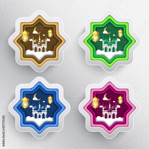 Ramadan badge collection in papercut style