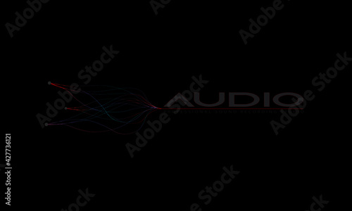 DJ Dance Party Logo, Recording Studio Emblem, Audio Wave and Dark Black Gradient Background