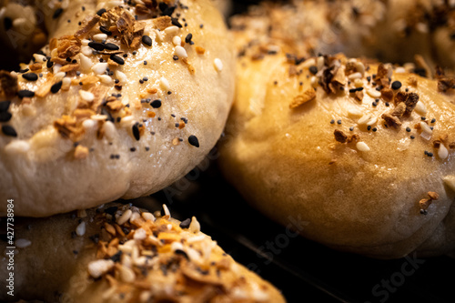 Close Up of Three Everything Bagels