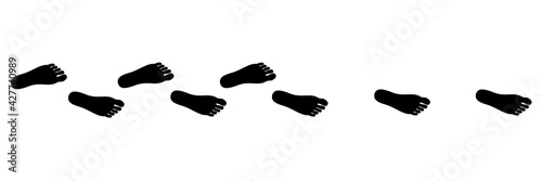 Mysterious diappearing footprint and foot imprint - footmark made by two legs is changed and alterned into footprint made by one foot. Vector illustration.