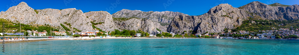 Panorama of Omis town on a sunny day.