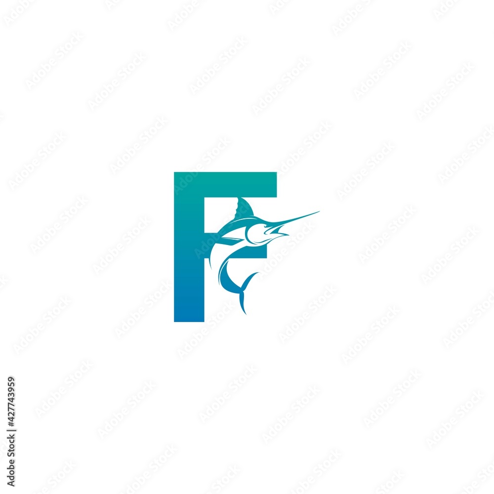 Letter F logo icon with fish design symbol template