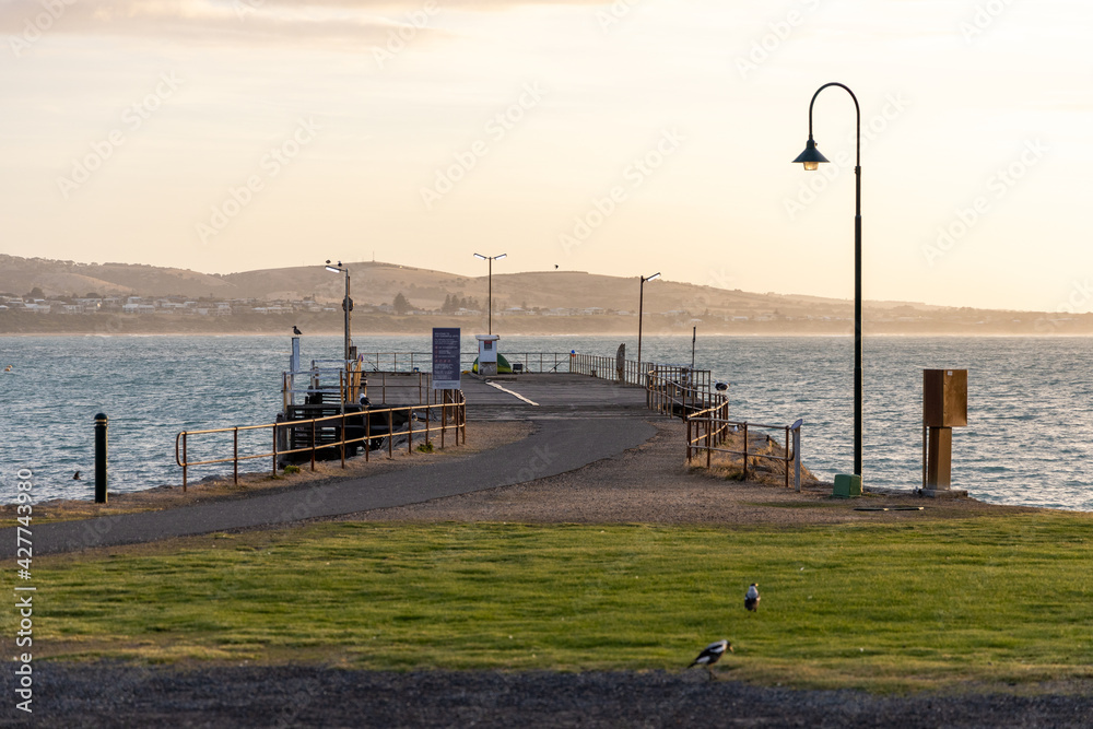 The screwpile jetty on granite island in Victor Harbor south australia on April 12th 2021
