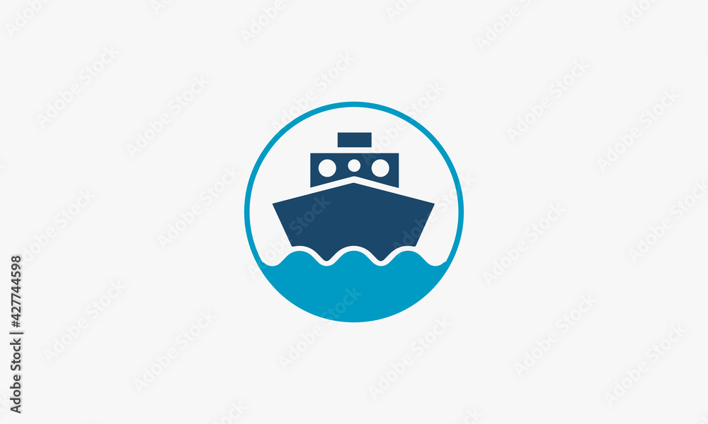 circle blue ship logo design concept. marine vector illustration.