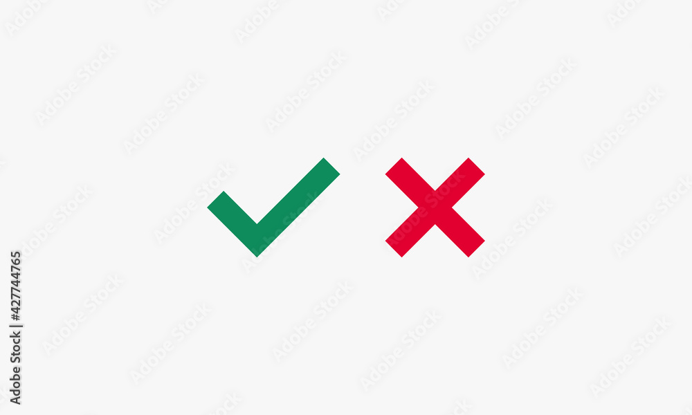 check cross mark red green vector illustration on white background. creative icon. check cross mark red green vector illustration on white background. creative icon.