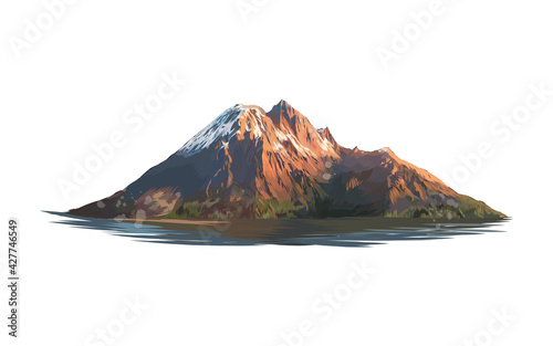 Mountain from a splash of watercolor, colored drawing, realistic. Vector illustration of paints