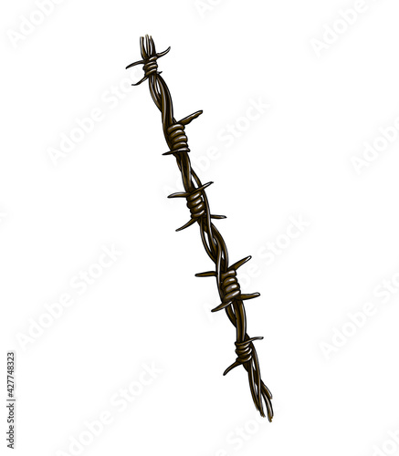 Barbed wire from a splash of watercolor, colored drawing, realistic. Vector illustration of paints