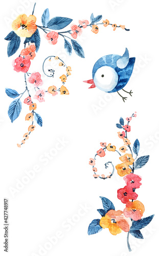 Flowers and little flying bird
