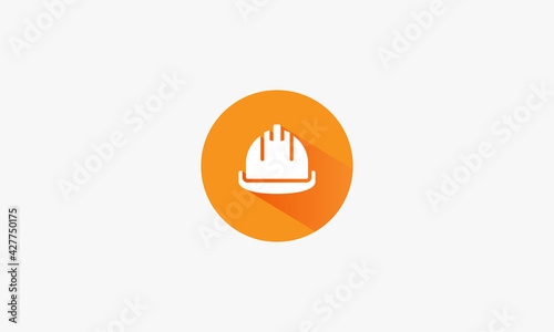 hard hat helmet with shadow in circle logo design vector. safety builder illustration.